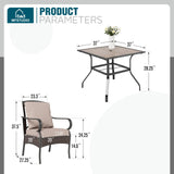 MFSTUDIO 5pc Patio Dining Set, Rattan Chairs, Square Metal Table