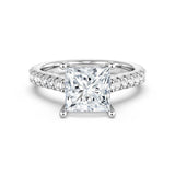 MSBLUE Size 5 2ct Princess Cut Moissanite Engagement Ring, Rhodium Plated