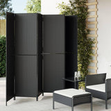 6 Panel Room Divider Black Poly Rattan Folding Privacy Screen