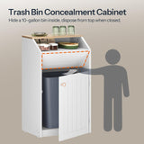Freestanding Trash Can Cabinet, Wooden Recycling with Flip Door, 10 Gallon Hidden Kitchen Garbage Can for Kitchen