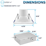 LUXRITE 4 Inch Square LED Recessed Ceiling Light with J-Box, CRI90, 12W, 5CCT Selectable 2700K/3000K/3500K/4000K/5000K, 1060 Lumens, Dimmable Canless Downlight, Wet Rated, IC Rated, ETL (12 Pack)