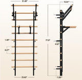 GMWD Swedish Ladder, Wood Stall Bar, Suspension Trainer with Pull-Up Bar and Dip Bar Attachments, Wooden Stall Bar with 9 Strategic Rods for Core Strengthening