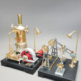 MechPuConToy Steam Engine Model with Boiler and GF-01 Workshop DIY Kit, SE-03 Full Metal Stationary Mill Beam Engine Steam Engine Model Kit That Works with Generator and Lamp Stand (65PCS)