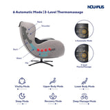 Nouhaus Heated Classic Massage Chair Full Body and Spot Massaging Recliner with Ottoman, Bluetooth Speaker, in-Chair Charger. Portable Shiatsu Body Massager Chair (Black)