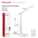 Honeywell LED Desk Lamp for Home Office, Eye-Caring Light with 4 Color Modes & Touch Control, USB A+C Charging Ports, Adjustable Rotating Head with Timer for Reading, Bedroom & Small Desks