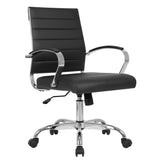 Office Chair Mid Back Desk Chair PU Leather Ribbed Executive Swivel Computer Chair with Wheels