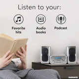 Magnavox 3-Piece Compact CD Shelf System with Digital FM Stereo Radio, Bluetooth Wireless Technology, and Remote Control in Silver | LCD Display | AUX Port Compatible