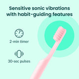 Quip Smart Sonic Toothbrush for Adults - Timed Electric Toothbrush with Bluetooth & Rewards App - Replaceable Brush Head, Soft Bristles, Metal Handle, 3 Month Battery Life - Travel Brush - All-Pink