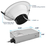 LUXRITE 8" Inch Commercial LED Recessed Light with J-Box, 5 CCT Options 2700K-5000K, 3 Wattages 50/65/80W, 0-10V TRIAC Dimmable, CRI90, 5000/6500/8000 Lumens, 120-277V, Wet Rated, IC Rated (4 Pack)