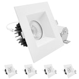 LUXRITE 6 Inch LED Recessed Light, Regressed Spotlight with Square White Interchangeable Trim, 22W, 1800LM, 5CCT 2700K–5000K, 38°, Dual Dimmable, Twist-N-Lock, CRI90, Wet & IC Rated, ETL (4 Pack)