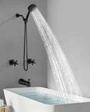 gotonovo 2 Handles Tub Shower Faucet Set,Bathtub Faucet Set with 6 Modes Handheld Spray Shower System with Tub Spout,Shower Head and Handle Set Shower Fixture Wall Mount Matte Black