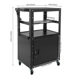 Steel Large AV Cart with Extra Storage, Height Adjustable Projector Stand with Locking Cabinet, Mobile Metal Printer Utility Trolley with Power Strip for Office Classroom School