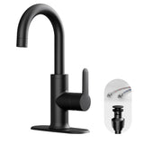 VXV Black Bathroom faucets Single Handle 360° Swivel Gooseneck Spout Optional Deckplate Bar Sink Faucet with Pop-up Drain and Hoses Matte Black