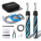 Hererope Weighted Jump Rope for Men & Women, 1/6lb, 1/4lb, 1/2lb Interchangeable Weighted Jump Rope Set with Precision Ball-Bearing, Anti-Slip Leather Grip - Jump Ropes for Fitness, Speed Training, Endurance Building & Total Body Workout