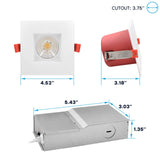 LUXRITE 6-Pack 4 Inch Square LED Recessed Lights with J-Box, 5CCT 2700K-5000K, 2 Hour Fire Rating, 15 Watts, 1000 Lumens, 38° Spotlight, Dimmable, IC Rated, Wet Rated, ETL - Smooth Trim