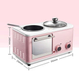 Portable Multifunction 3 in 1 Breakfast Machine, Electric Mini Oven, Family Breakfast Station for Baking, Frying(Pink)