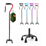 BeneCane Quad Cane Adjustable Walking Cane with Offset Soft Cushioned Handle for Men & Women Lightweight Comfortable with 4-Pronged feet for Extra Stability(red)