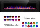 R.W.FLAME 60" Recessed and Wall Mounted Electric Fireplace, Low Noise, Fit for 2 x 6 Stud, Remote Control with Timer, Touch Screen, Adjustable Flame Color and Speed, 750-1500W