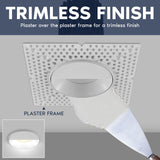 LUXRITE 3-Inch LED Trimless Recessed Spotlight with White Wall Washer Trim Replacement 15W, 1100LM, 2700K-5000K, 60° Beam Angle, Dimmable, Push-n-Lock, CRI90, Damp & IC Rated, ETL White (4 Pack)