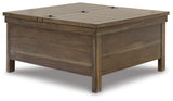 Signature Design by Ashley Moriville Rustic Hinged and Lift Top Cocktail Table with Hidden Storage, Light Brown