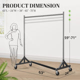 HOKEEPER Z Base Clothing Rack Heavy Duty Clothes Rack for Hanging Clothes Hold 500LBS Commercial Garment Rack with Wheels Adjustable Rolling Clothes Rack Portable Z 24" Dx63 Wx71 H, 4 Pack