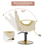 LOUVIXA Barber Chair, Salon Chair for Hair Stylist, Height Adjustable Hydraulic Hair Reclining Salon Chairs, 360 Degrees Rotation, Multi-Function Shampoo Chair for Barbershop (Beige)