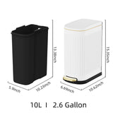 KSSKSS 2.6 Gallon Slim Bathroom Trash Can with Soft Close Lid, 10L Stainless Steel Garbage Can with Removable Liner Bucket, for Narrow Spaces, Bathroom, Bedroom (White)