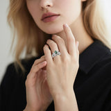 Oseew Natural Moss Agate Ring for Women 2CT Pear Cut 2 Pieces Engagement Ring Set 10K/14K/18K Solid Gold/Sterling Silver Wedding Vintage Leaf Bridal Promise Ring with Gift Box