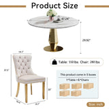 SSLine White Faux Marble Round Dining Table Set for 6 with Velvet Chairs