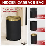 LEASYLIFE 9L/2.3GAL Small Trash Can with Swing Lid, Waste Paper Baskets for Bathrooms,Black and Gold Trash Can for Bathroom,Bedroom, Powder Room,Office,Laundry Room (9L-Black)