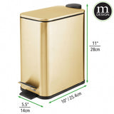 1.3 Gallon Rectangular Slim Metal Trash Can w/ Foot Pedal, Easy-Close Lid, Narrow Wastebasket
