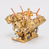 MechPuConToy Engine Model Kit That Works, RW-V4 Mini V-Shape 4-Cylinder Reciprocating Steam Engine Model for 90-150cm Steamships (Boiler Not Included)