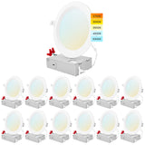 Luxrite 12-Pack 6 Inch Ultra Thin LED Recessed Lighting, 14W, 5 Color Selectable 2700K | 3000K | 3500K | 4000K | 5000K, CRI 90, 1150 Lumens, Dimmable LED Wafer Lights, Wet Rated, IC Rated, Baffle Trim