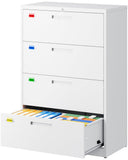 PEUKC 4 Drawer File Cabinet, Lateral Filing Cabinets for Home Office, Office Storage Drawers with Lock, Hanging Files Legal/Letter A4 Size (Assemble Required,White)