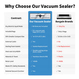 Vacuum Sealer, 70KPA Powerful Pro Food Saver Vacuum Sealer Machine, Full Automatic with Double Heat Seal, Liquid, Wet, Dry Modes with External Vacuum System, Built in Cutter & 15 Vacuum Bags
