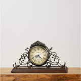 Howard Miller Waucedah Mantel Clock II 549-618 – Wrought-Iron Frame, Antique Warm-Grey Finish, Windsor Cherry Finish, Decorative Molding, Quartz Movement