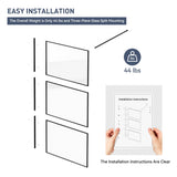 Findepot Fixed Shower Glass Panel 36" W × 75" H, 1/5"(5mm) SGCC Clear Tempered Glass Shower Door, Framed Bathroom Shower Screen, Matte Black, Adjustable Support Bars & 3 Pieces Divided Pattern