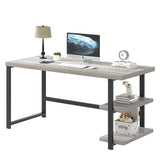 FOLUBAN Computer Desk, Modern Home Office Desk with Shelves, Wood Writing Study Gaming Table for Living Room Bedroom, Light Grey, 53 inch