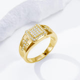 Oseew Round Cut Moissanite Rings Wedding for men Hip Hop Iced Out Luxury Men's Moissanite Ring sterling silver/ 10k 14k 18k gold Cross Design (yellow gold)