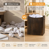 Vrisa Wood Trash Can 5.3 Gallon Office Wastebasket Farmhouse Rectangular Garbage Can with Built-in Handles Small Trash Can for Bedroom Office Kitchen Bathroom Under Desk Large Storage