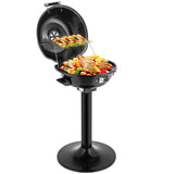 ROVSUN 1600W Vertical Electric Grill with Lid, Red 304 Stainless Steel Grill w/Detachable Pull-out Drip Tray, Double Layer Design, Portable & Removable, for Indoor and Outdoor Use (Black Vertical)