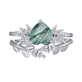 1.5 ct Moss Agate Engagement Ring Set Heart shape Moss Agate Wedding Ring Set Gold For Valentines day Chirstomas (white gold)