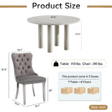 SSLine Faux Stone Round Dining Table Set for 4 w/Velvet Chair,Mars Pattern