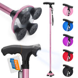 BigAlex Folding Walking Cane with LED Light,Pivoting Quad Base,Adjustable Walking Stick with Carrying Bag for Man/Woman (Alloy Base)