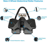 Ab Roller Home Gym Equipment – 4 Wheels Ab Wheel Muscle Roller, 5Pcs Resistance Bands, Ankle Straps, Door Anchor, Handles, Travel Bag– Comfortable Elbow Support with Non-Slip Handles