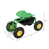 Garden Cart with Seat, Heavy Duty Gardening Work Stools w/Height Adjustable Seat & 10’’ Large Wheels