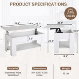 BIQWBIC Modern Coffee Table, White, Lift Top, Wooden, Storage Shelf, 28x28x24 inches