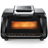7-In-1 Air Fryer Indoor Smokeless Grill - 1750W Electric Air Grill Combo with Bake, Roast, Broil, Dehydrate – Includes Smart Thermometer and Viewing Window, 4QT Capacity