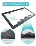 NJNYLLC Mountain License Plate Frames - Plastic Car Tag Holders with Raised Mountain Design, Gray on Black, 2 Pack 2 Hole with Screws & Caps, Mountain Vinyl Sticker Included