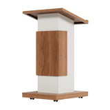 Podium Stand with Wheels & Storage, Wooden Lectern with Lockable Wheels